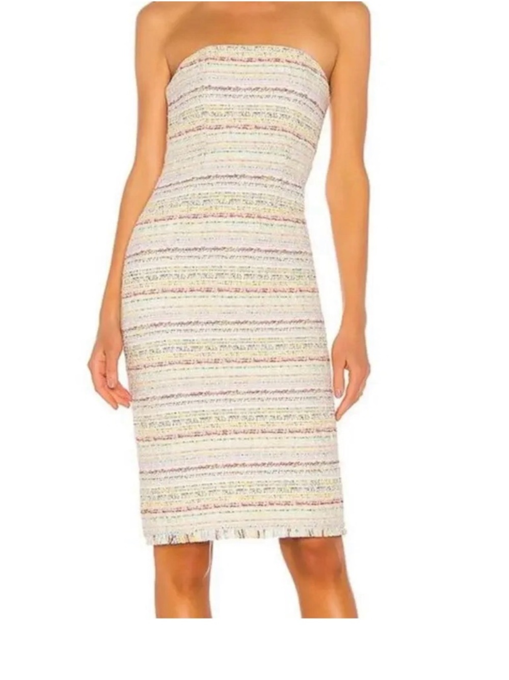 NBD Cream Multicolor Strapless Tweed Sheath Dress